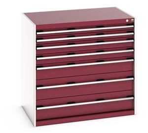 40029021.** Bott Cubio drawer cabinet with overall dimensions of 1050mm wide x 750mm deep x 1000mm high Cabinet consists of 2 x 75mm, 2 x 100mm, 1 x 150mm and 2 x 200mm high drawers 100% extension drawer with internal dimensions of 925mm wide x 625mm deep. The...
